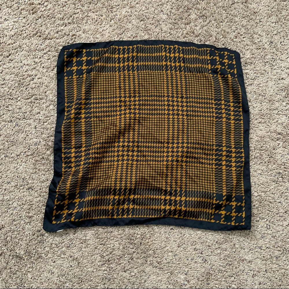 Vintage Black & Gold Plaid Italy Polyester Neck P